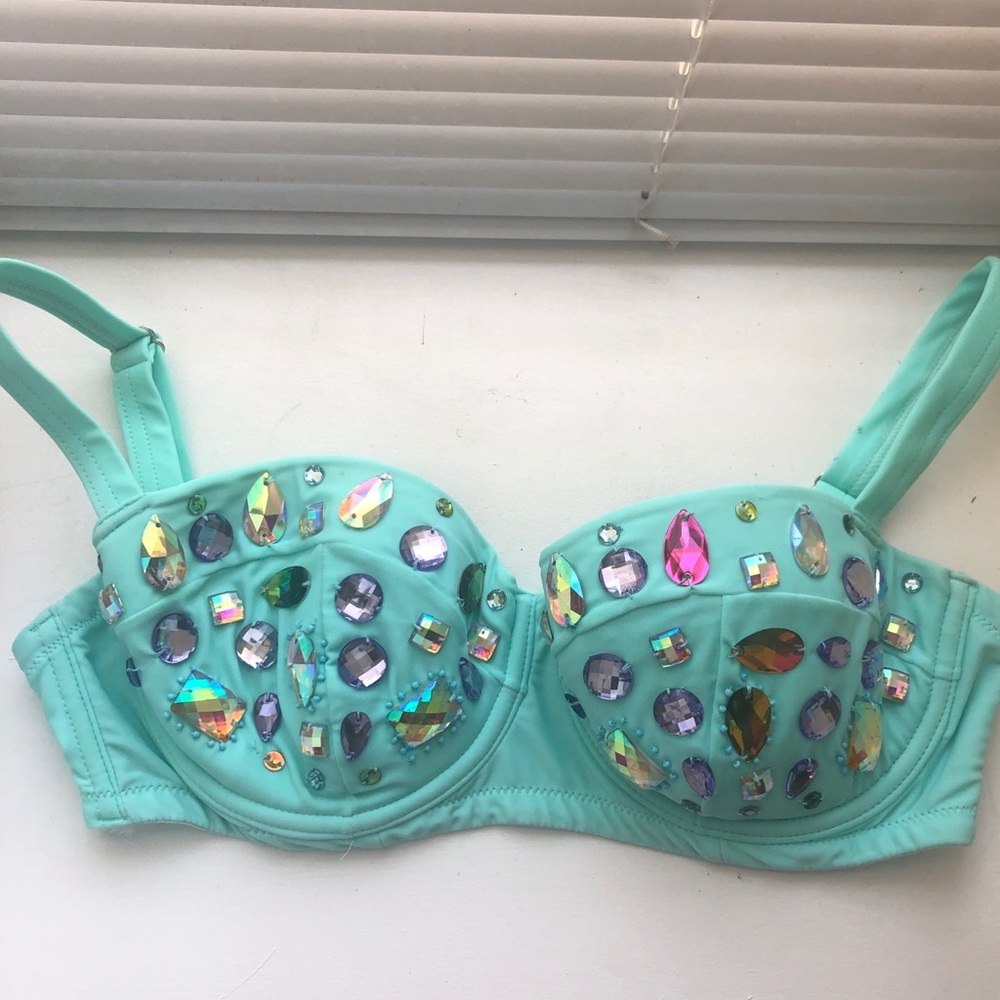ASOS Gem Embellished Longline Bikini Top